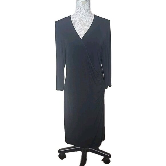 Chico's Travelers Dress Black Bodice Wrap Side Gathered Knee Length Women's 12 - Picture 1 of 10